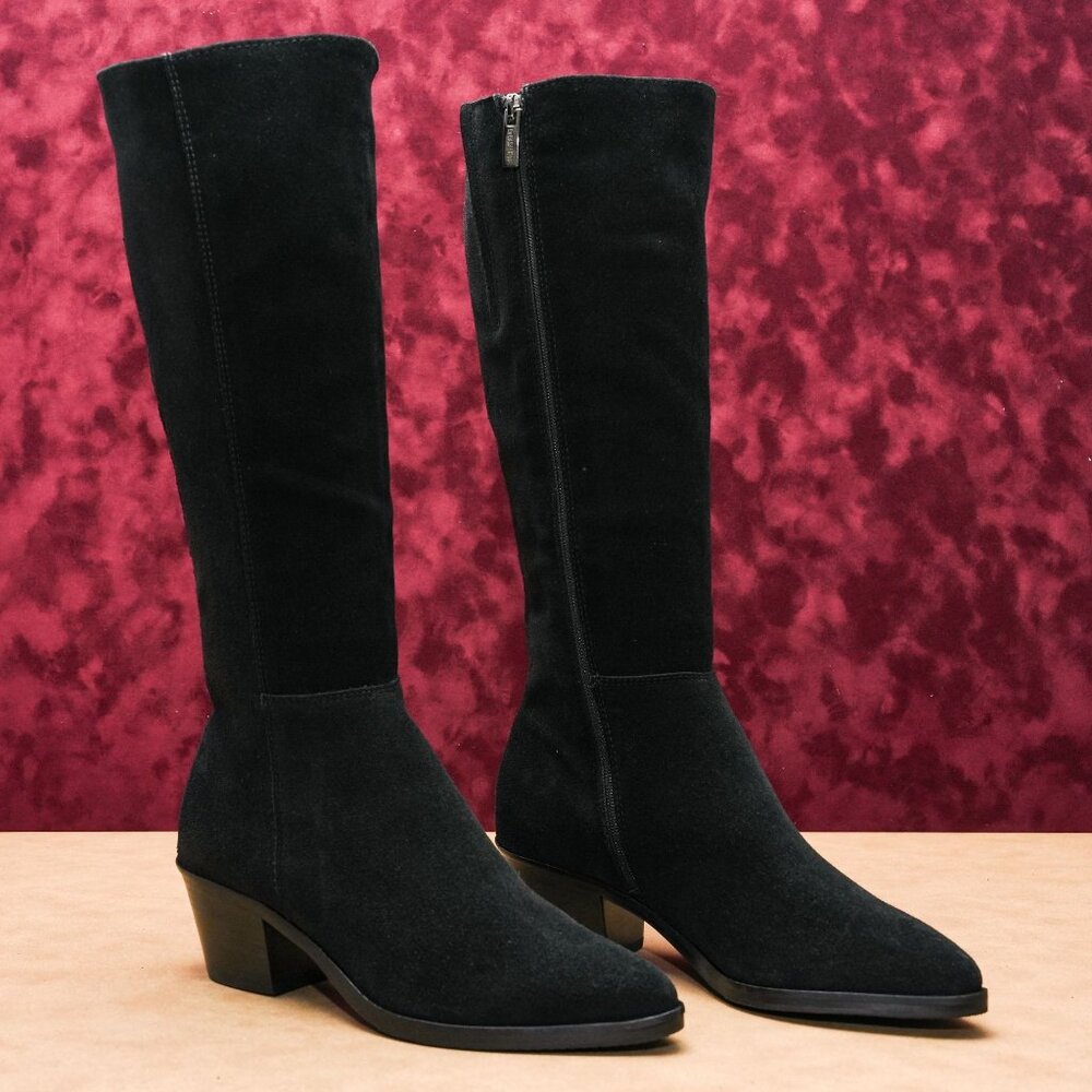La Canadienne Women Western Cowboy Black Suede Vibram Riding Boots Size 6.5